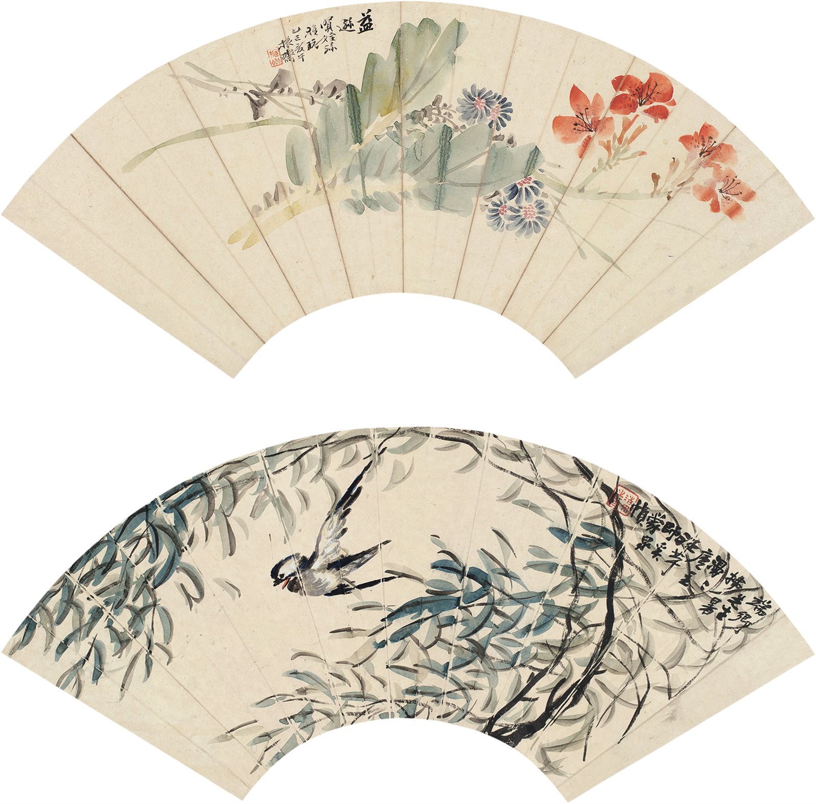 （汪浩如）端卿先生拂暑，漫漫庐主汪芊师奚蒙泉帧。   （振斋）益逊贤侄孙雅玩。乙巳夏午，振斋。
