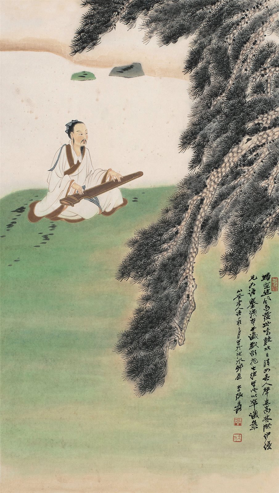 丁亥二月写于浣水邨屋，大千张爰。