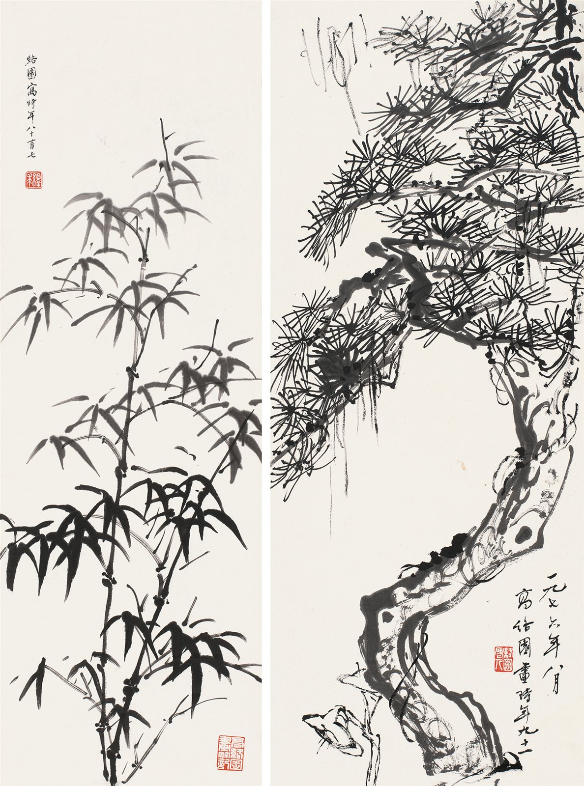 络园写，时年八十有七。   一九七六年八月，高络园画，时年九十一。