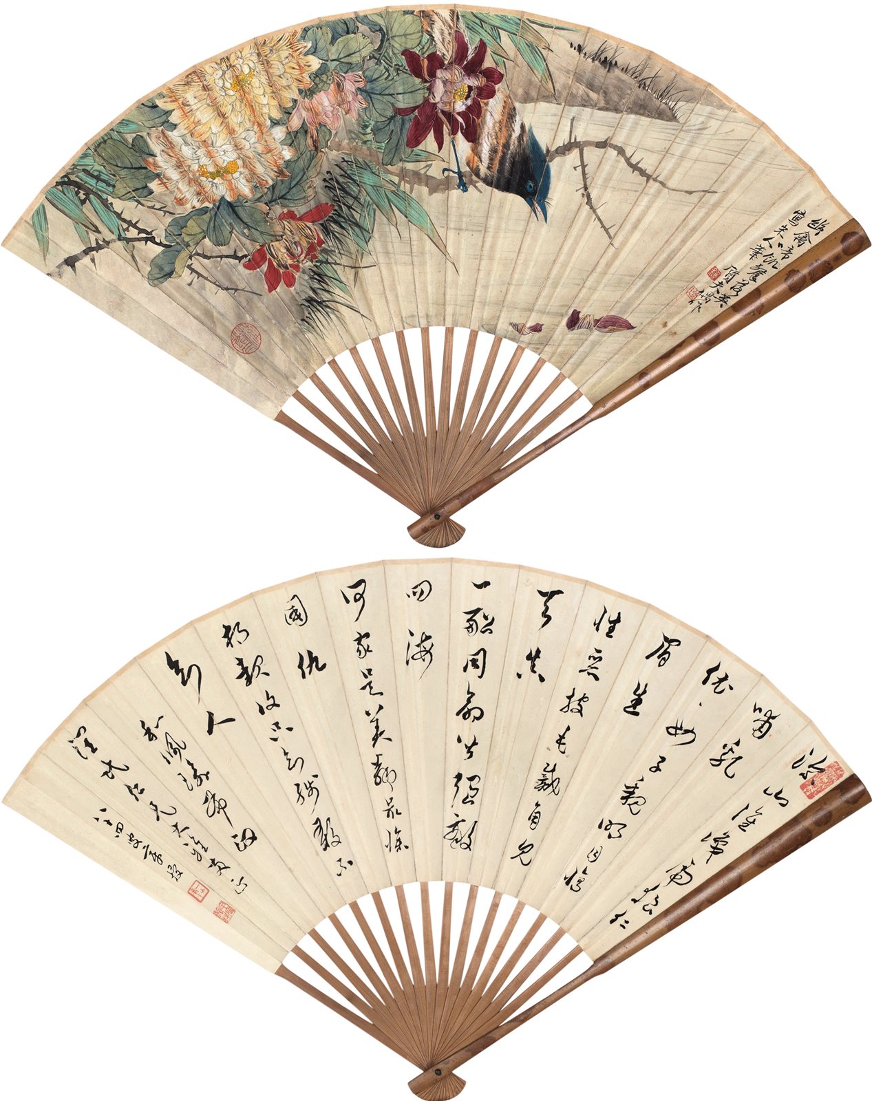 仿古花鸟 草书七言诗