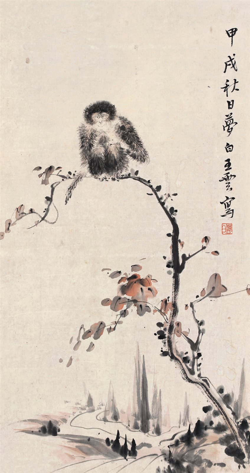 猿立枝头