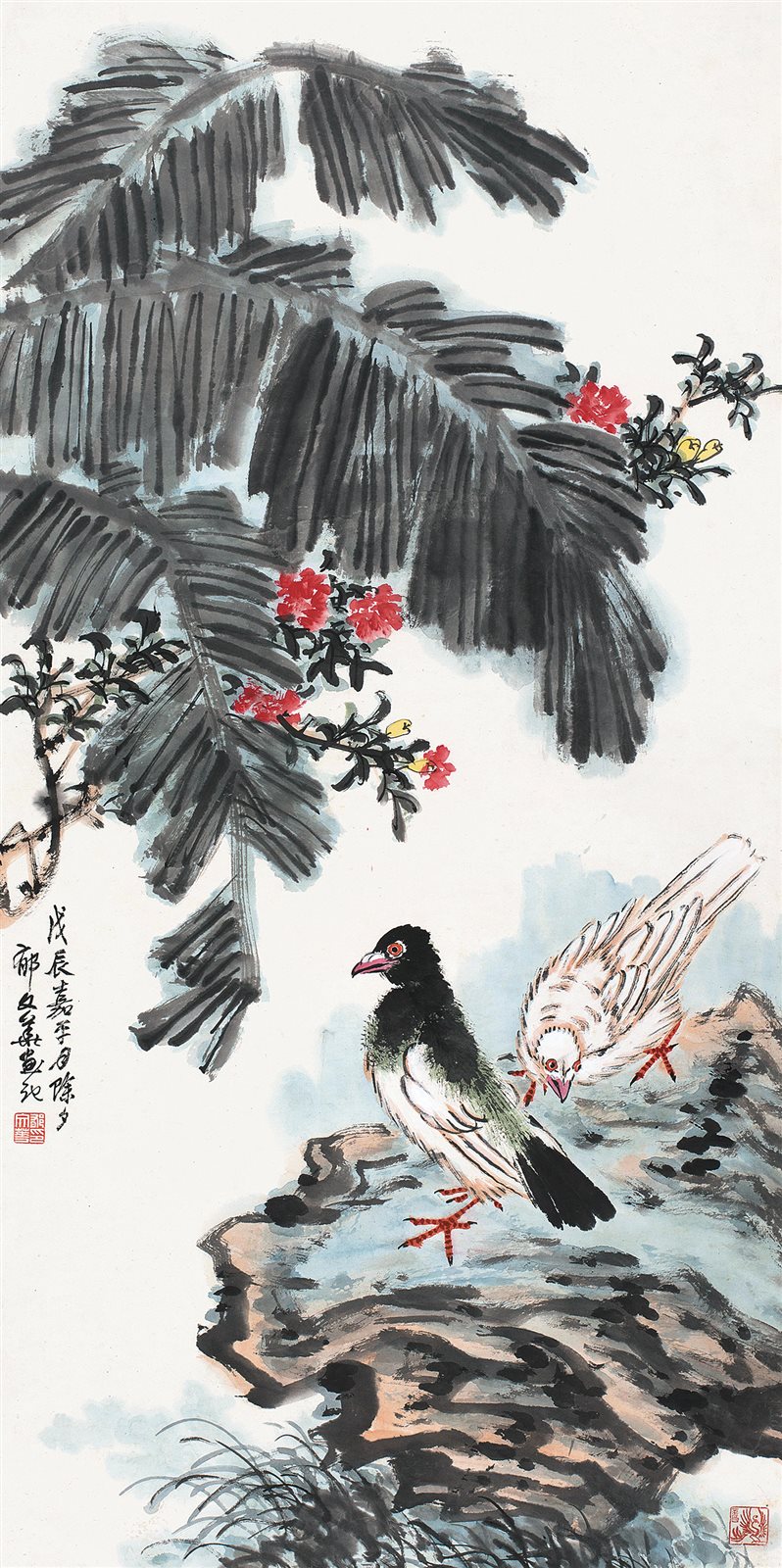 蕉荫双鸽
