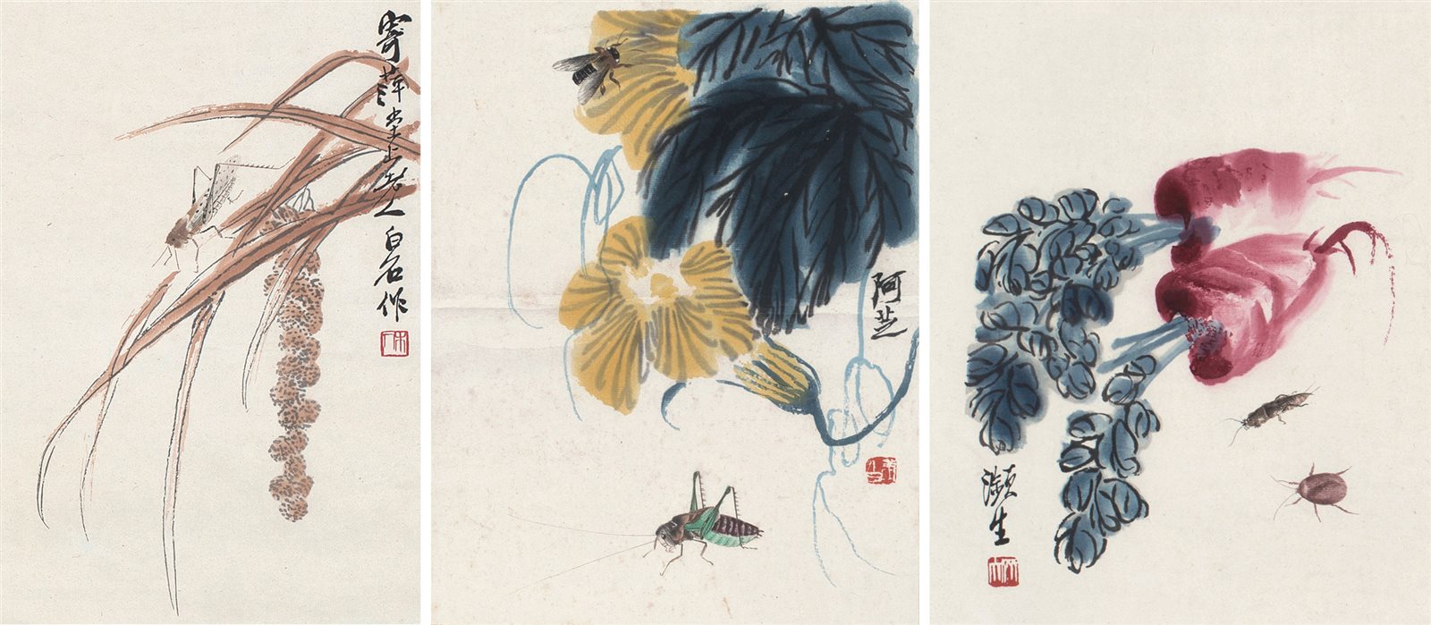 木刻水印齐白石草虫小品