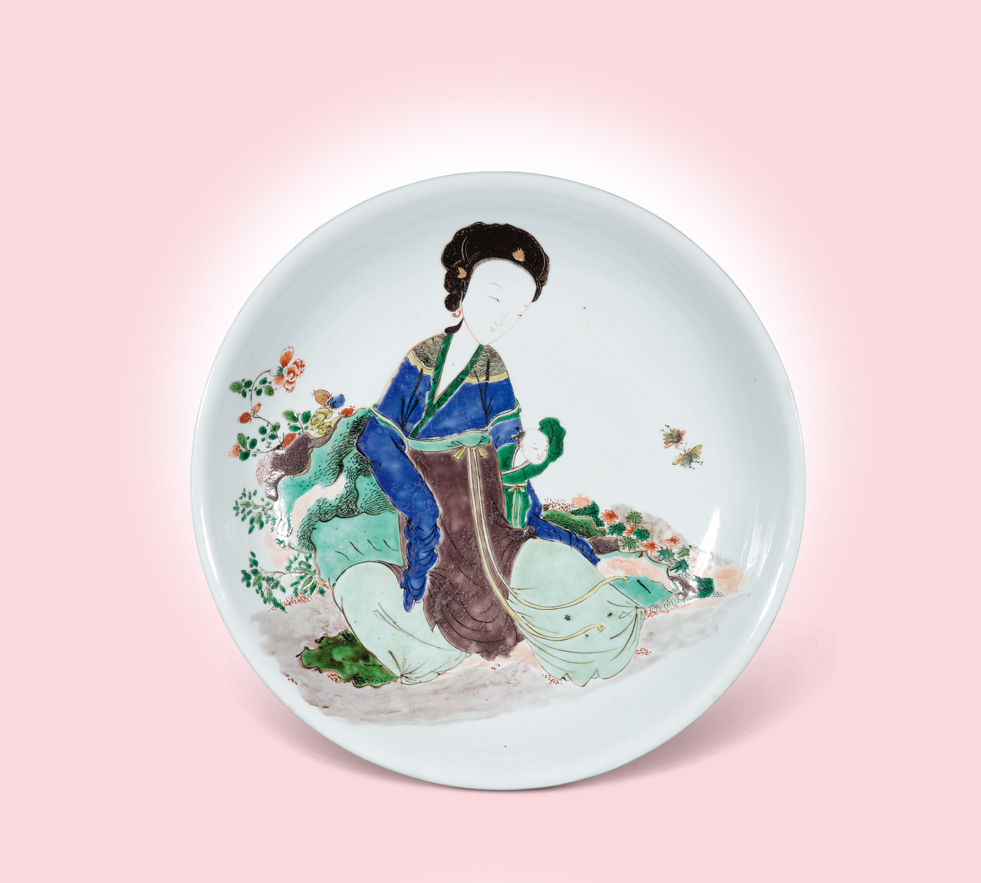 五彩仕女婴戏纹大盘