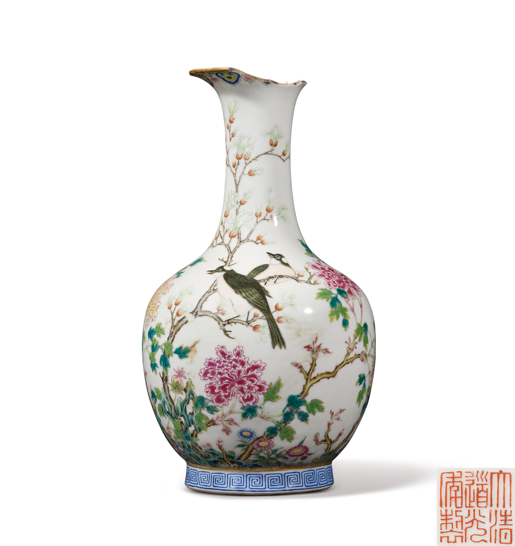 粉彩花鸟纹撇口瓶