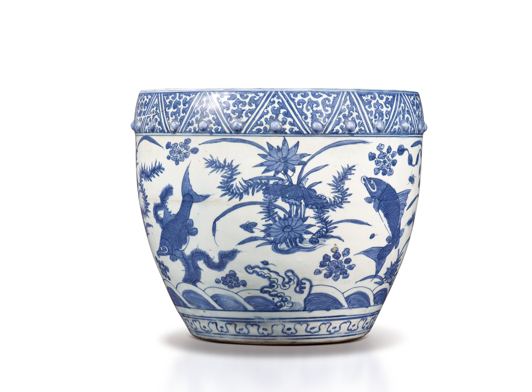 青花鱼藻纹鼓钉缸