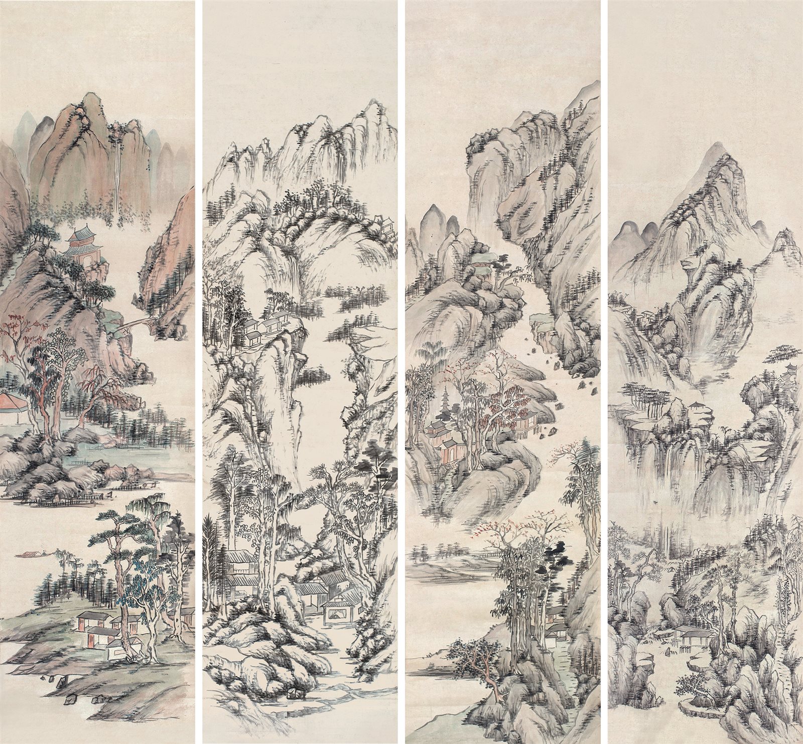 山水四屏