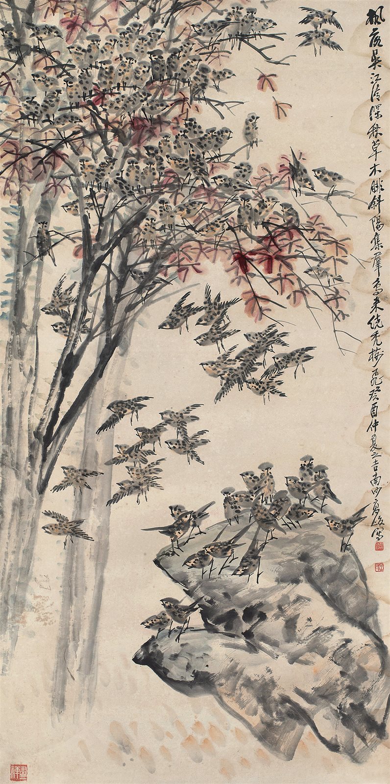 枫落群鸟飞