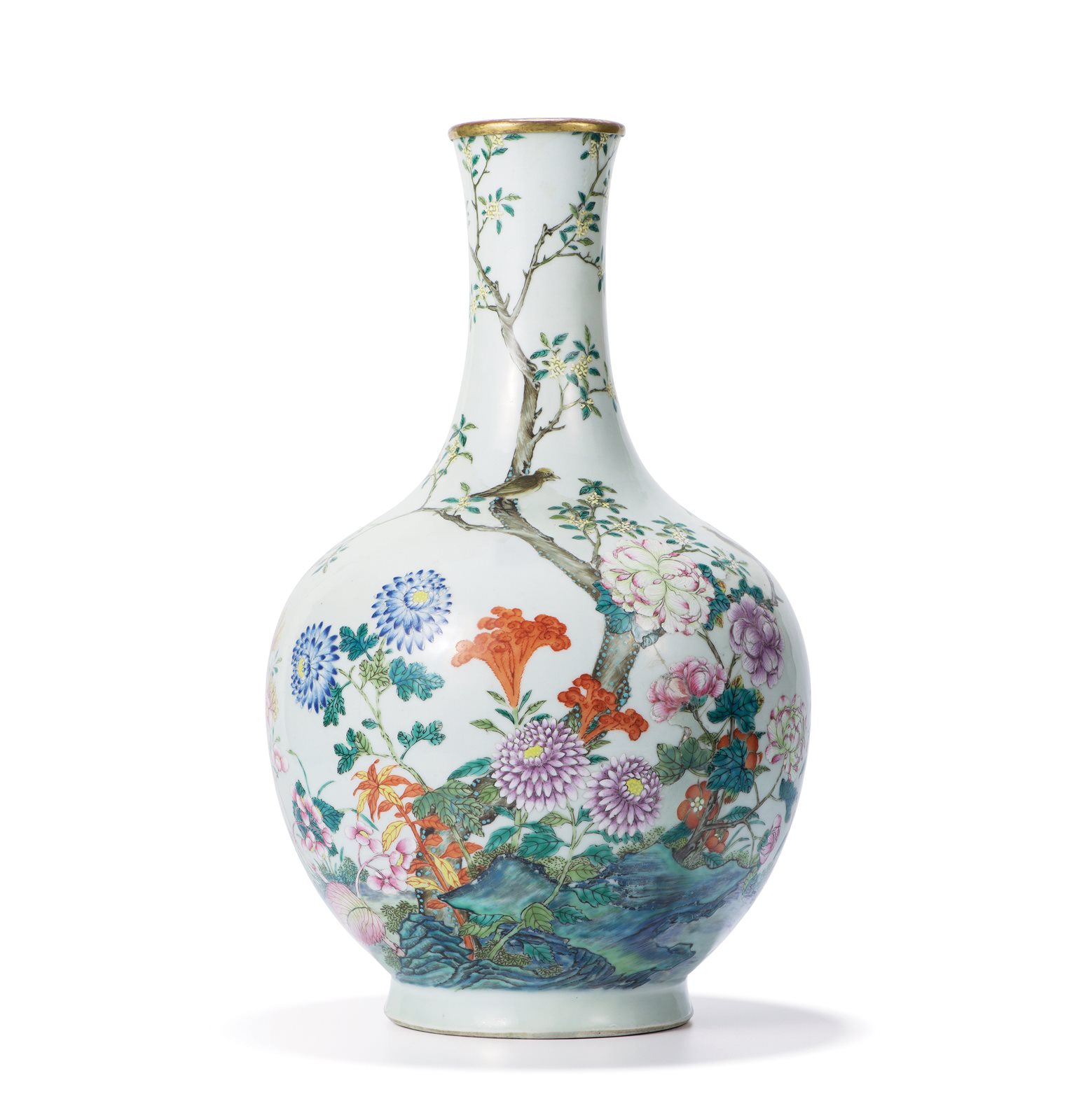 粉彩花鸟图大撇口瓶