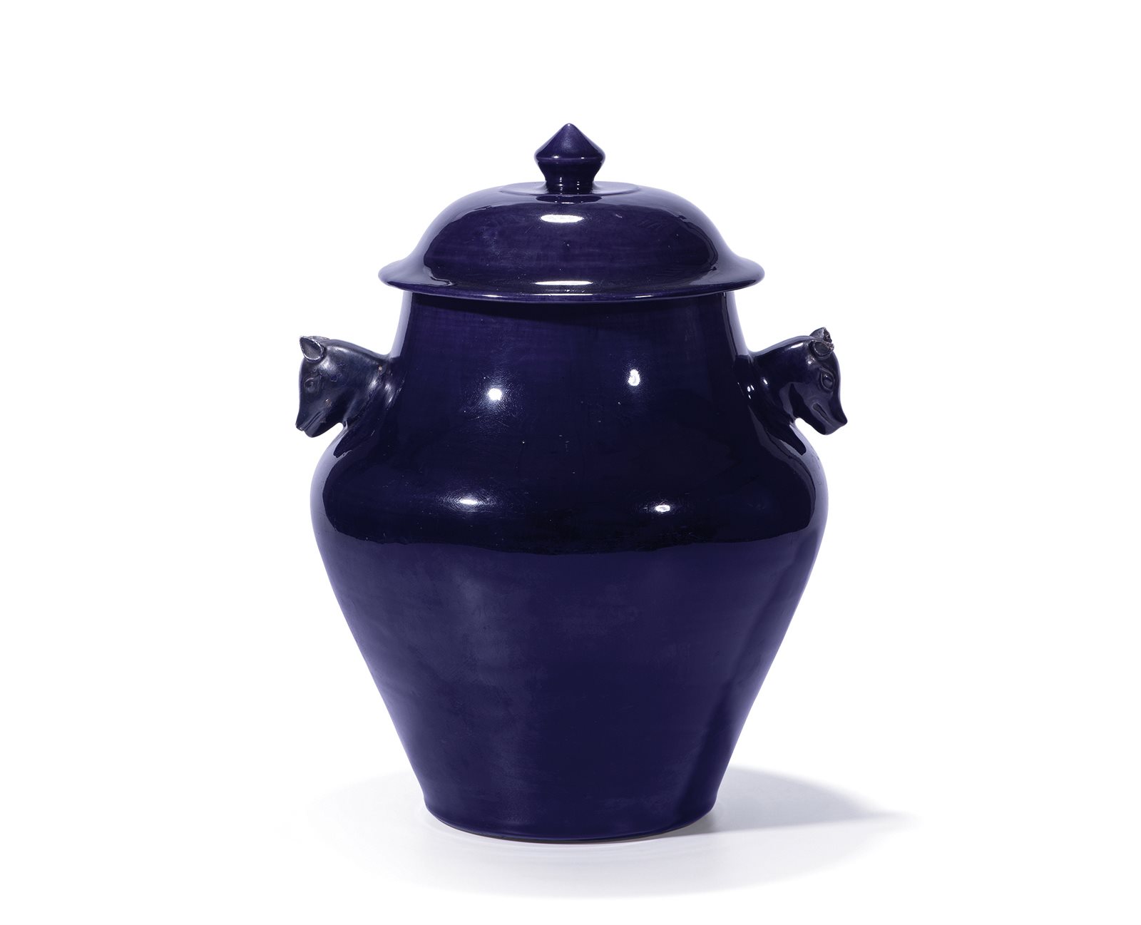 茄皮紫釉牺耳尊