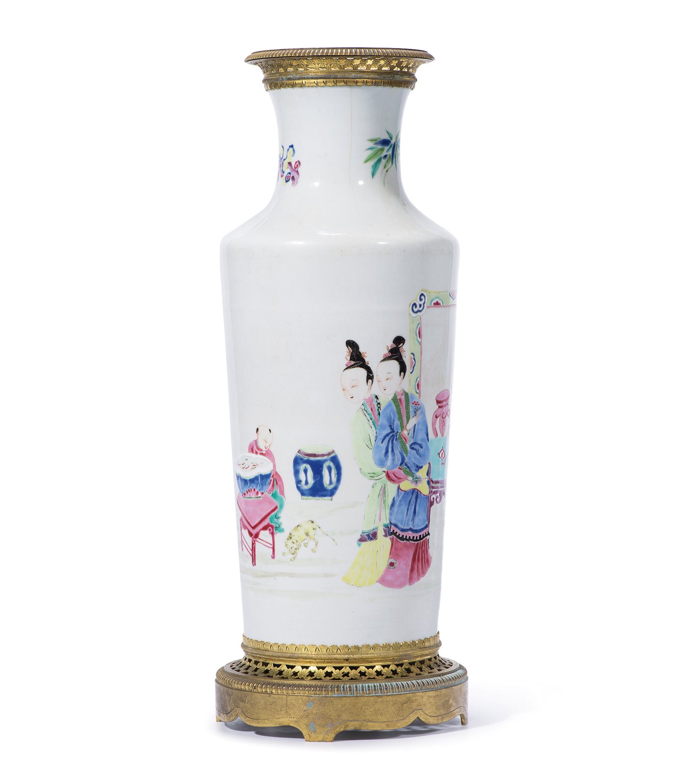粉彩仕女图软棒槌瓶