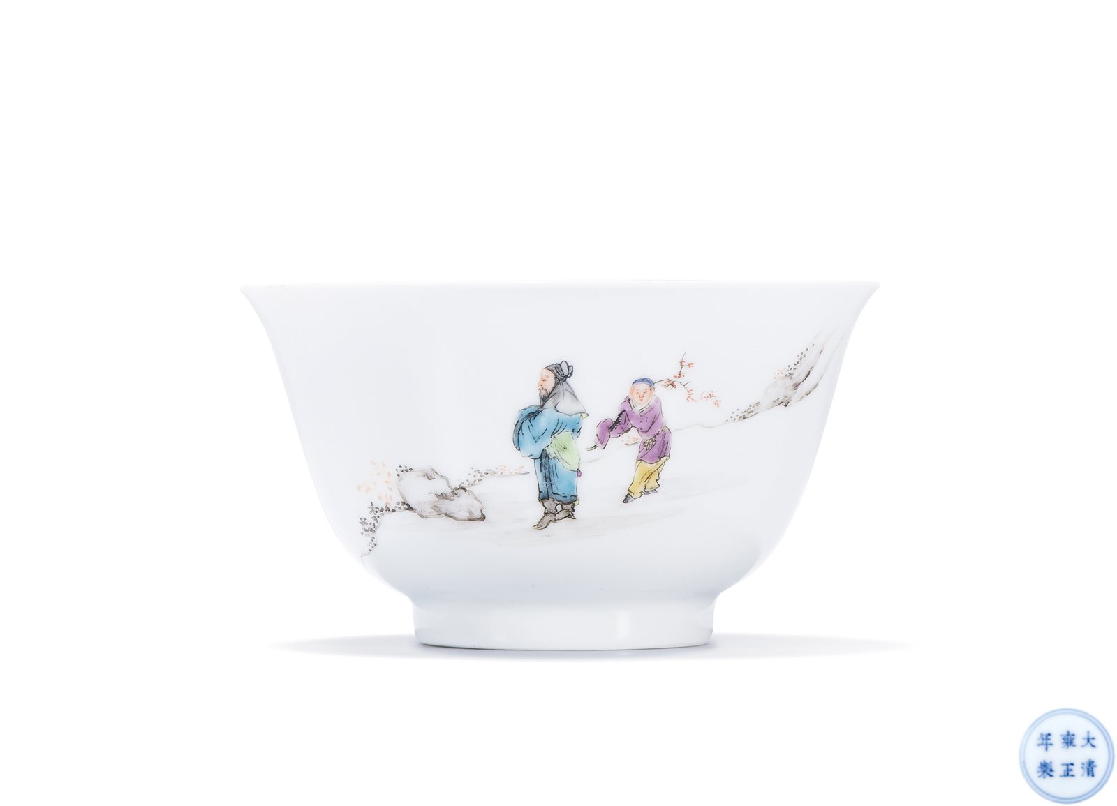 粉彩踏雪寻梅图碗