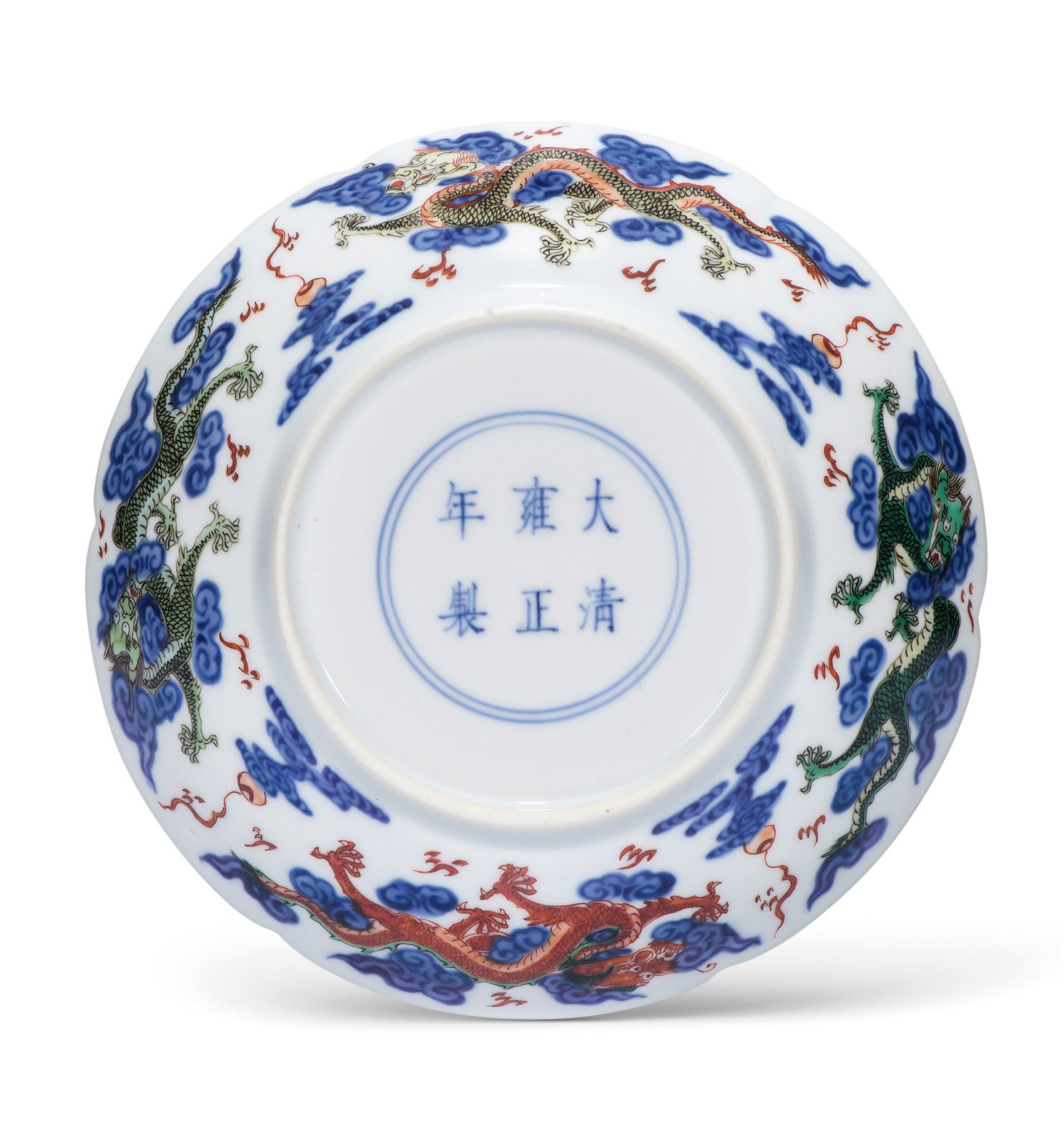 青花五彩龙纹葵口盘