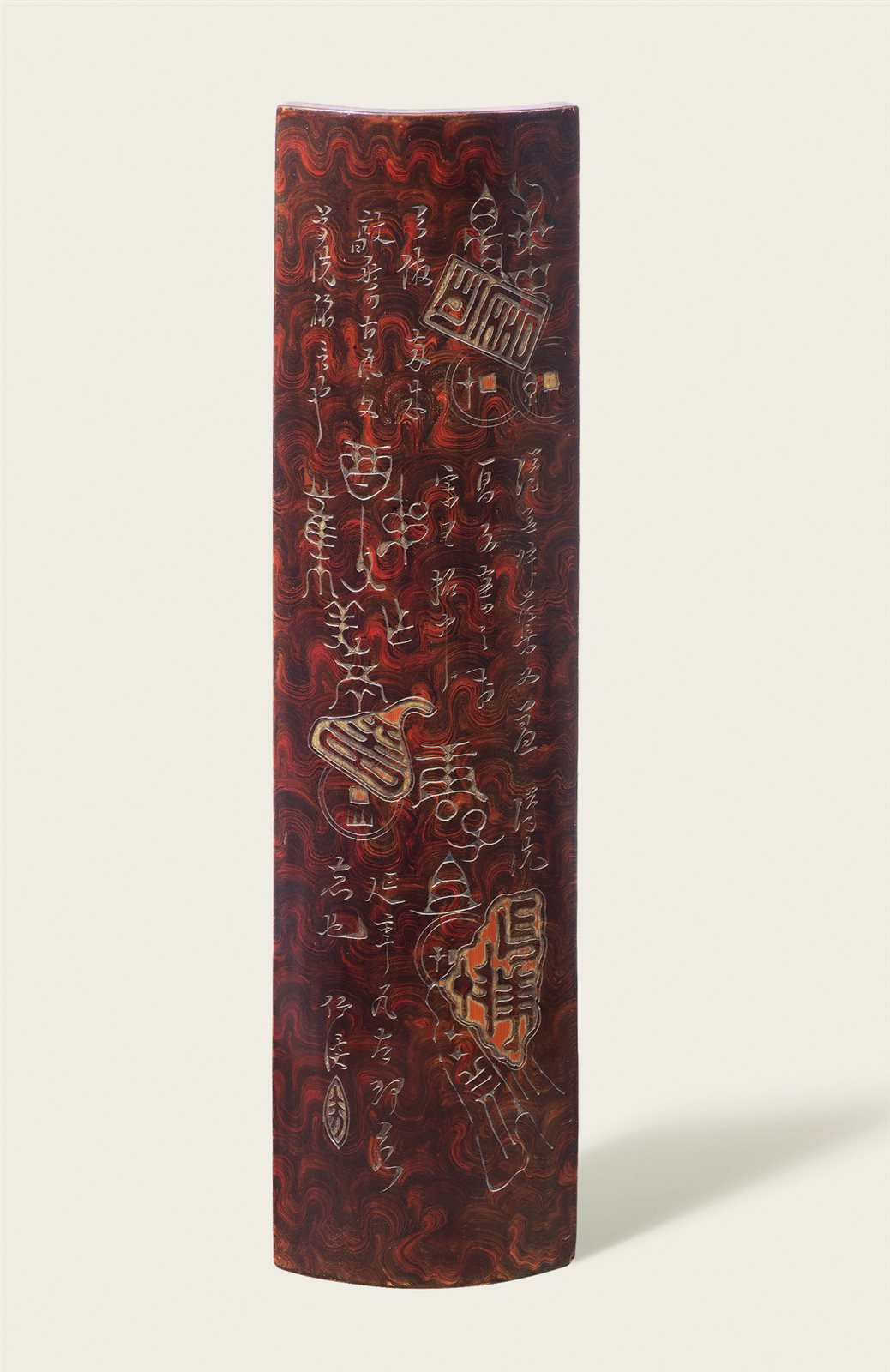 竹胎凤梨漆金石纹臂搁