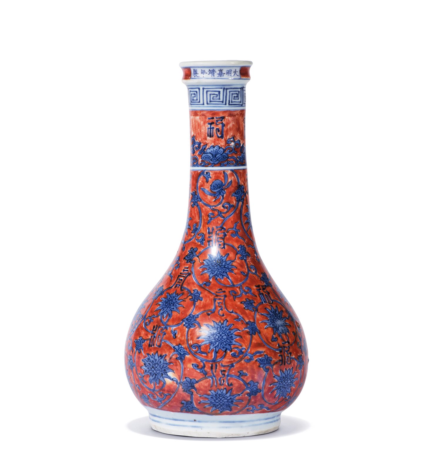 红地青花莲托寿字纹胆瓶