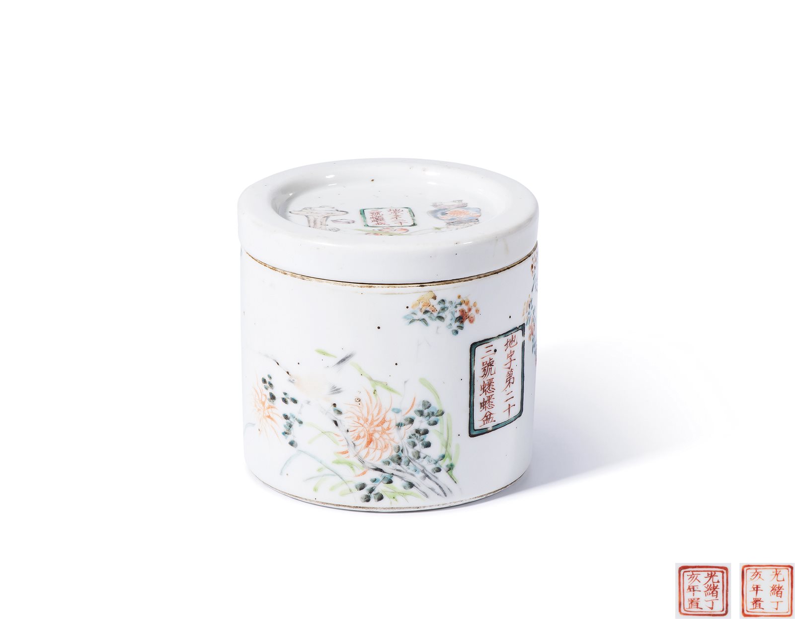 粉彩花卉博古图纹蟋蟀罐