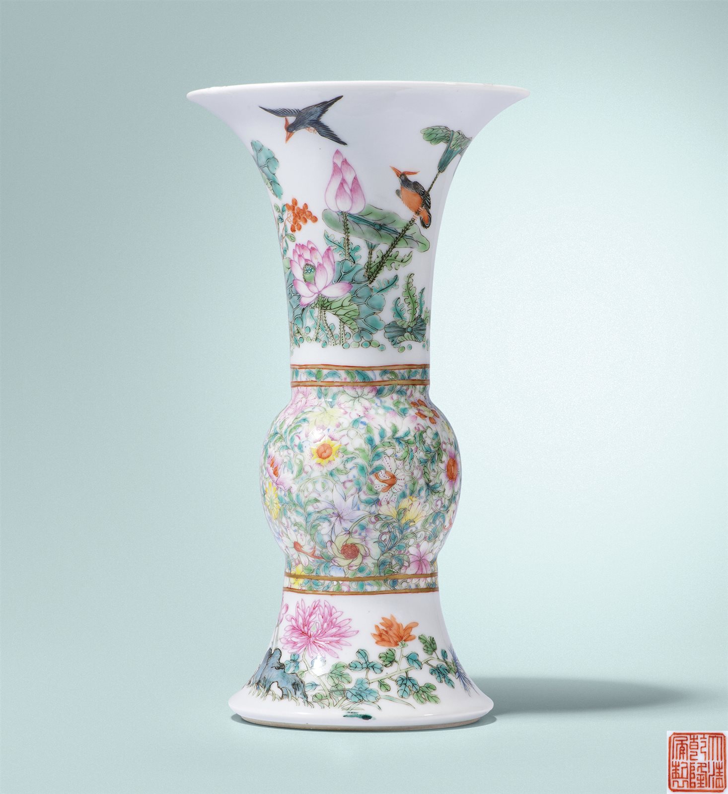 粉彩花鸟纹花觚
