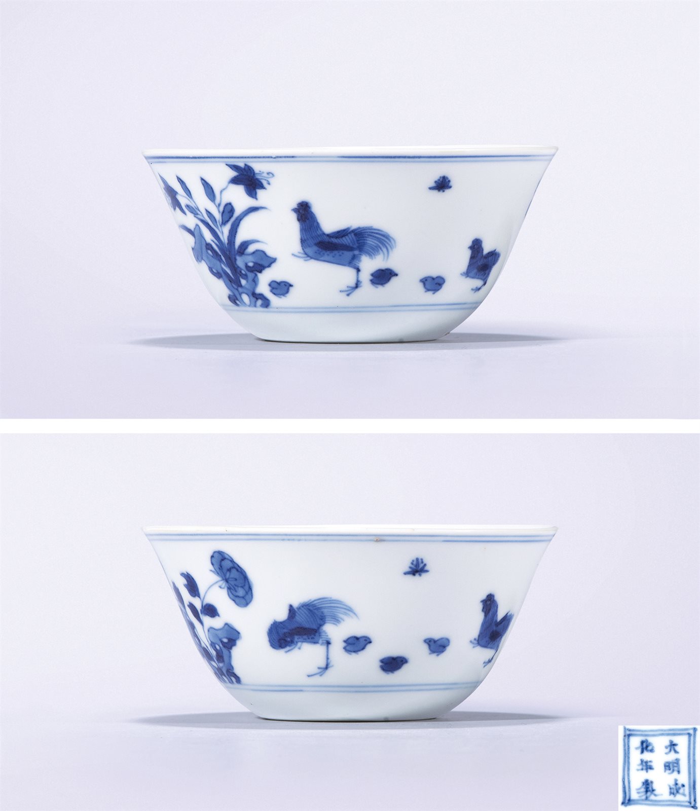 青花洞石花卉纹鸡缸杯
