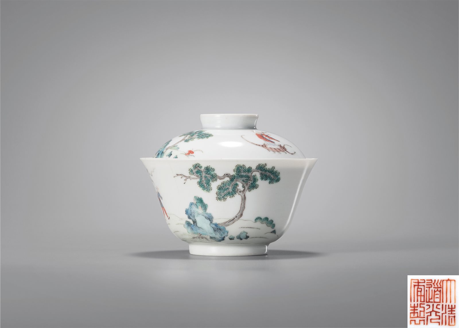 粉彩天师五毒图盖碗