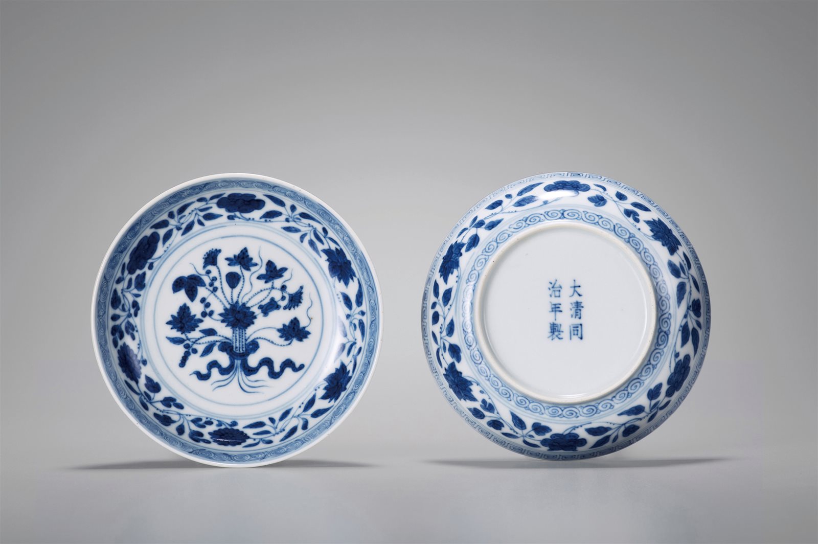 青花一把莲纹小盘一对