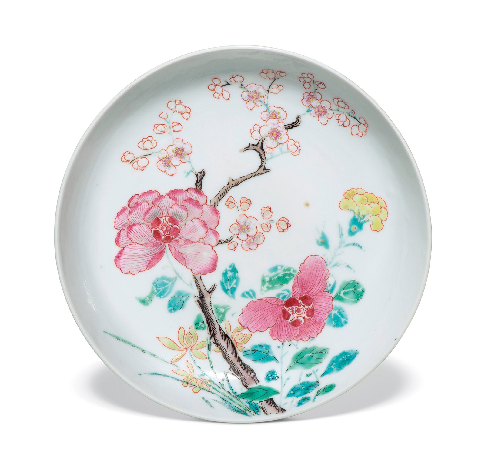 粉彩折枝花卉纹盘