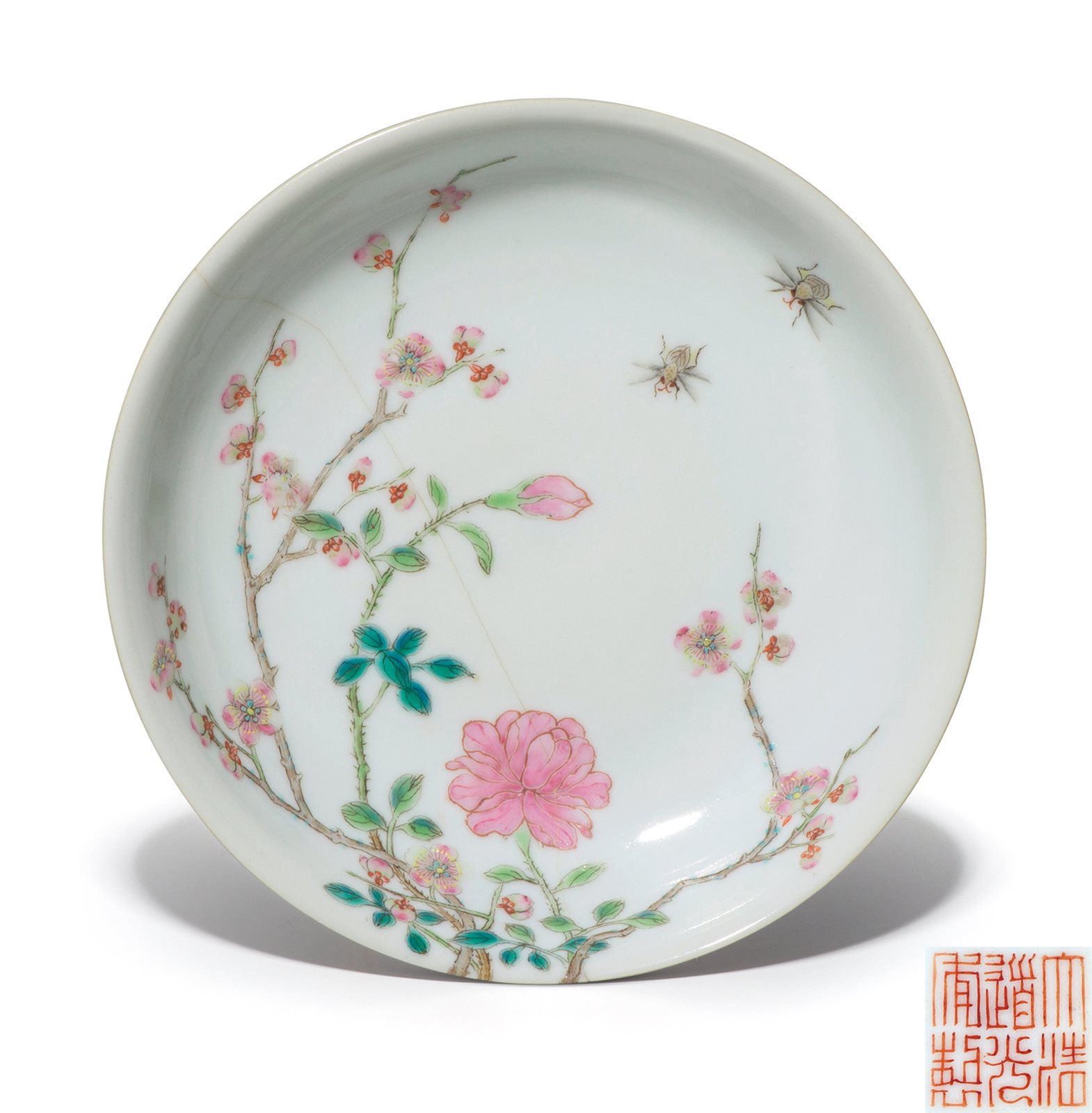 粉彩过枝花卉纹盘