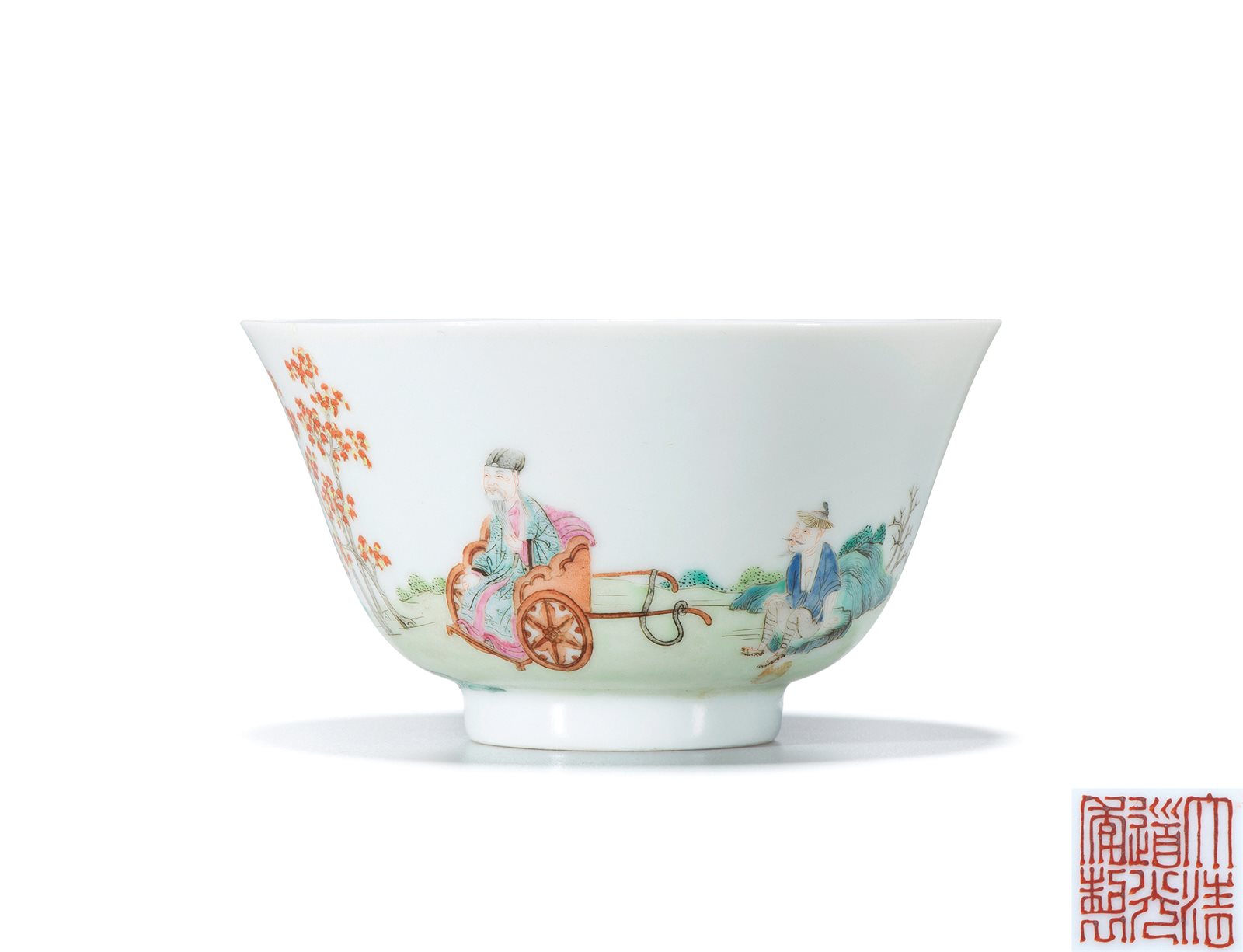 粉彩杜牧《山行》诗意图小碗