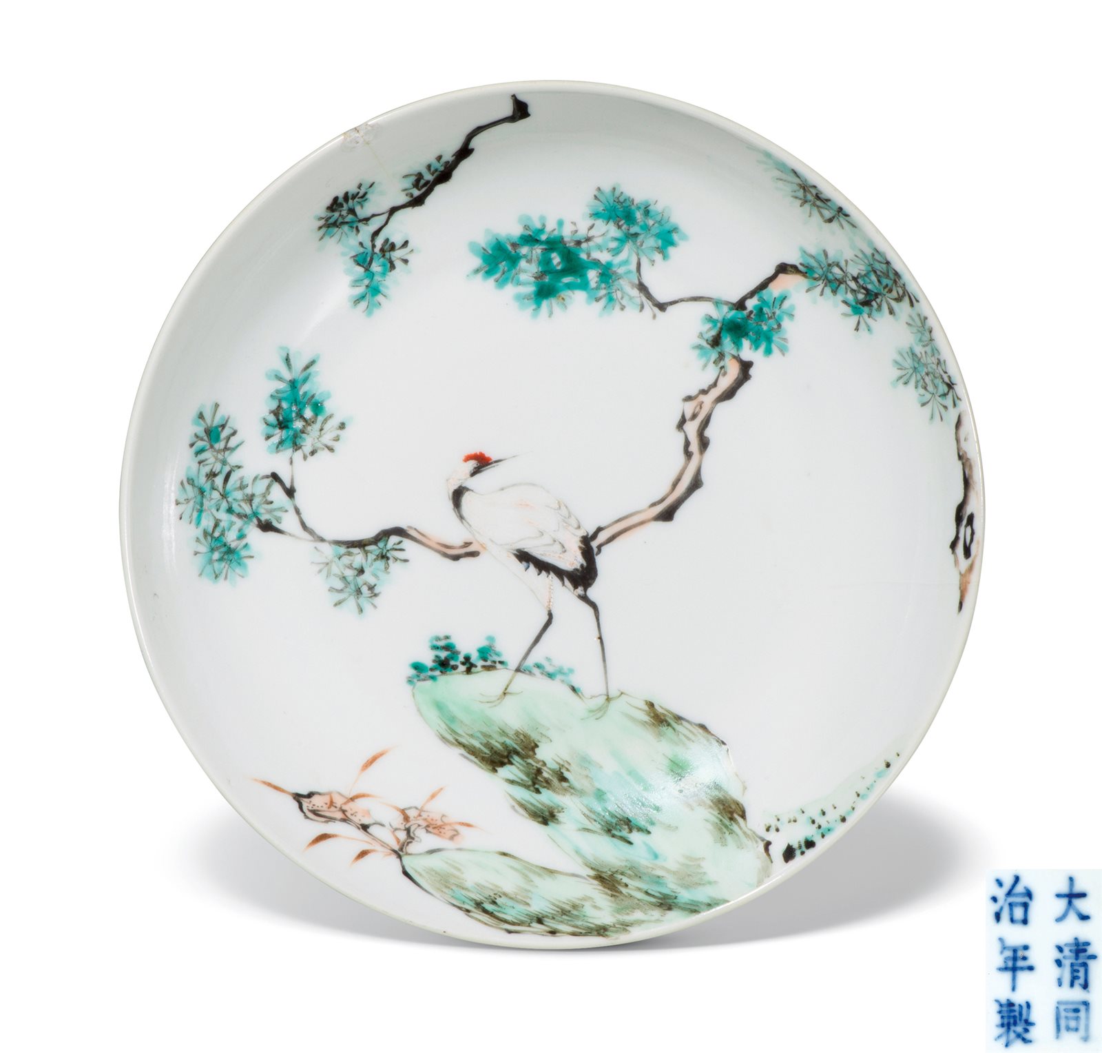 浅绛彩松鹤图盘