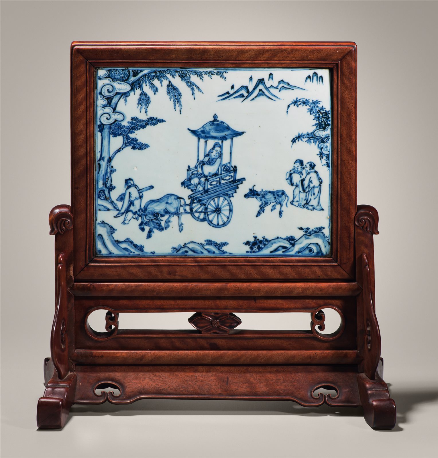 青花老子出关图插屏