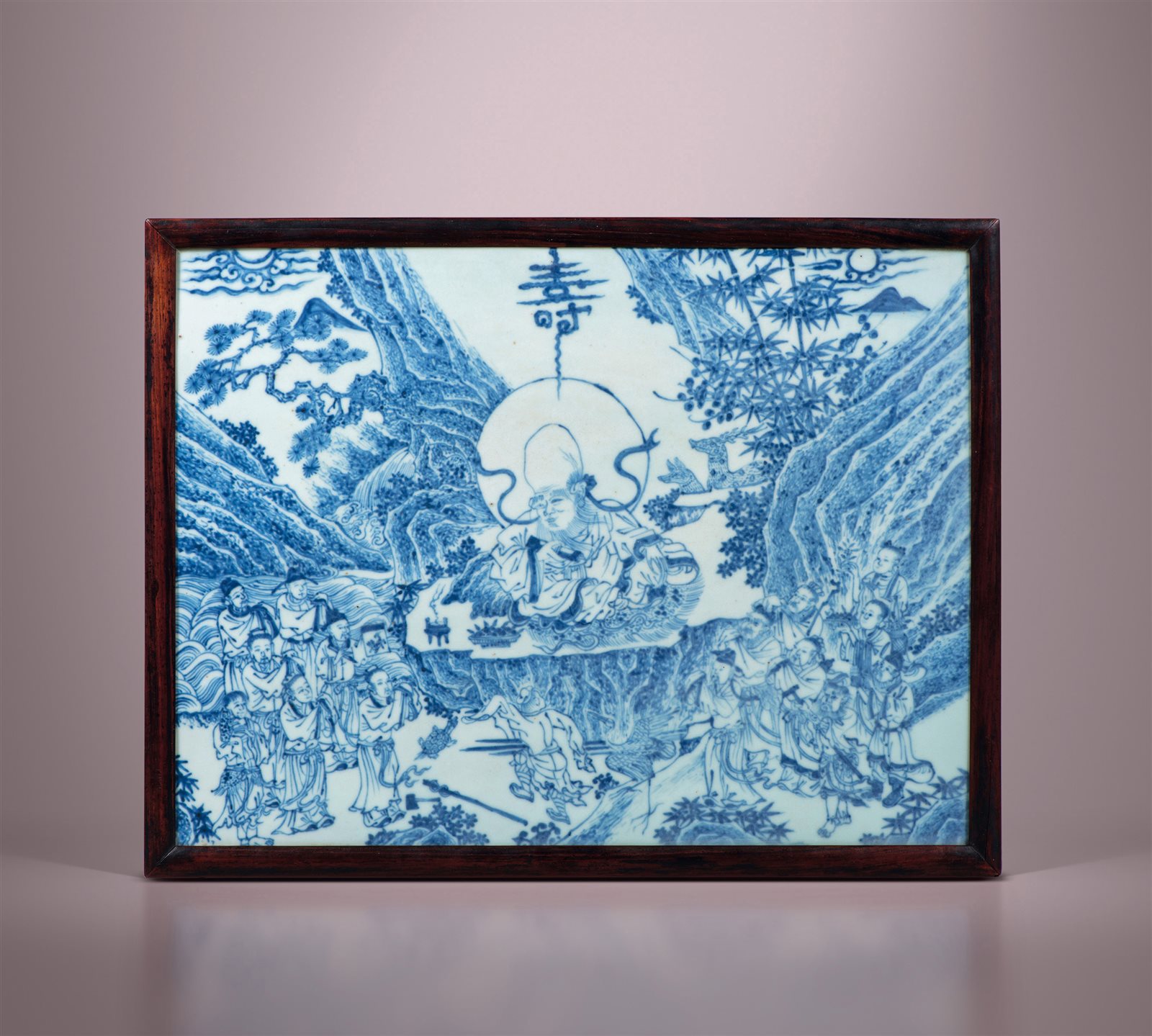 青花群仙祝寿瓷板