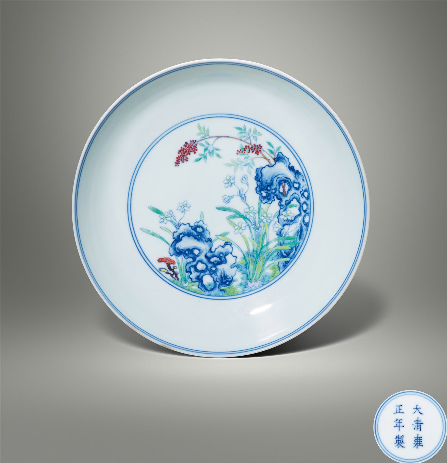 斗彩灵仙祝寿纹盘