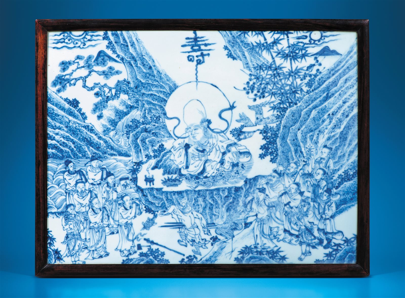 青花群仙祝寿图瓷板