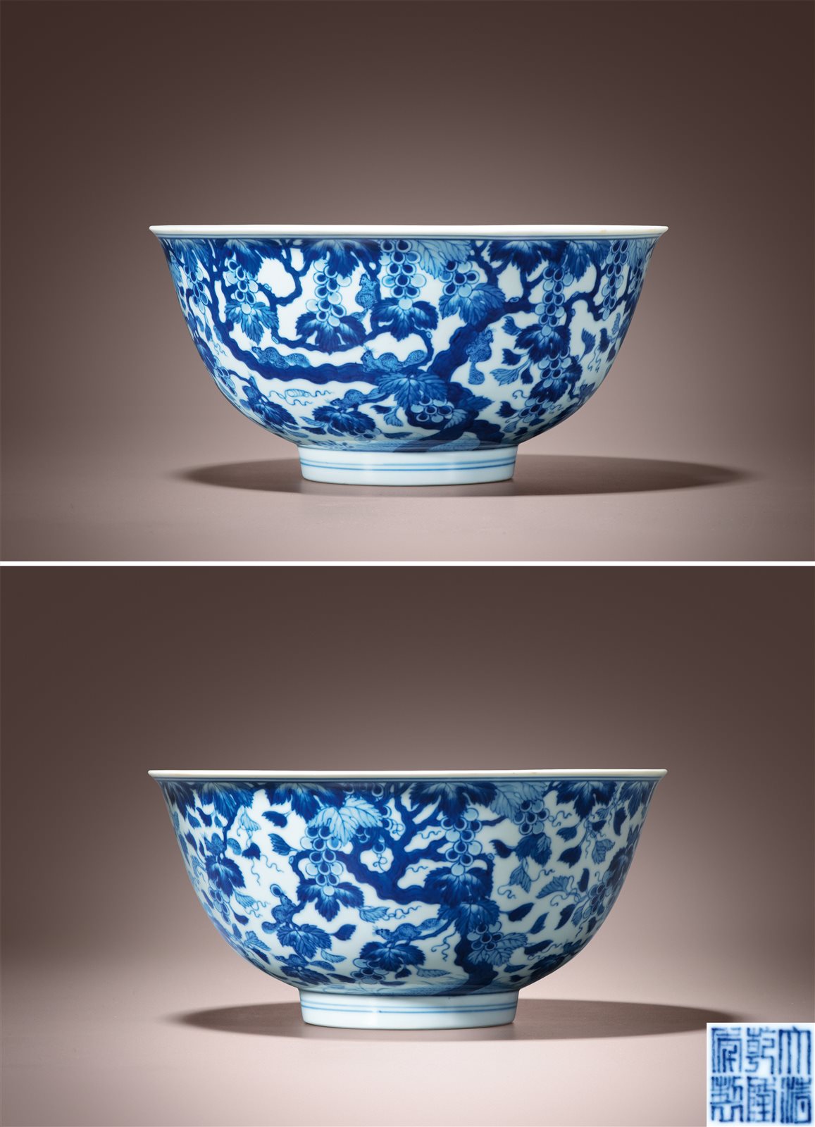 青花松鼠葡萄纹大碗