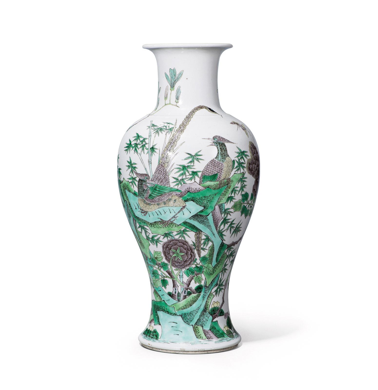 素三彩花鸟图观音尊
