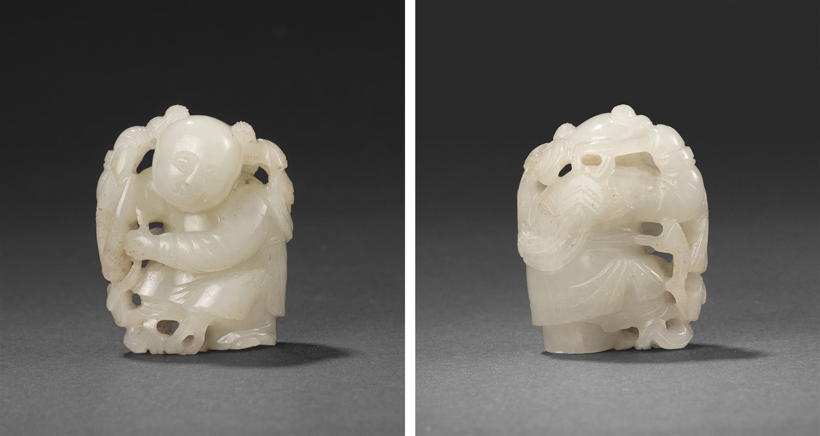 青白玉雕童子小摆件
