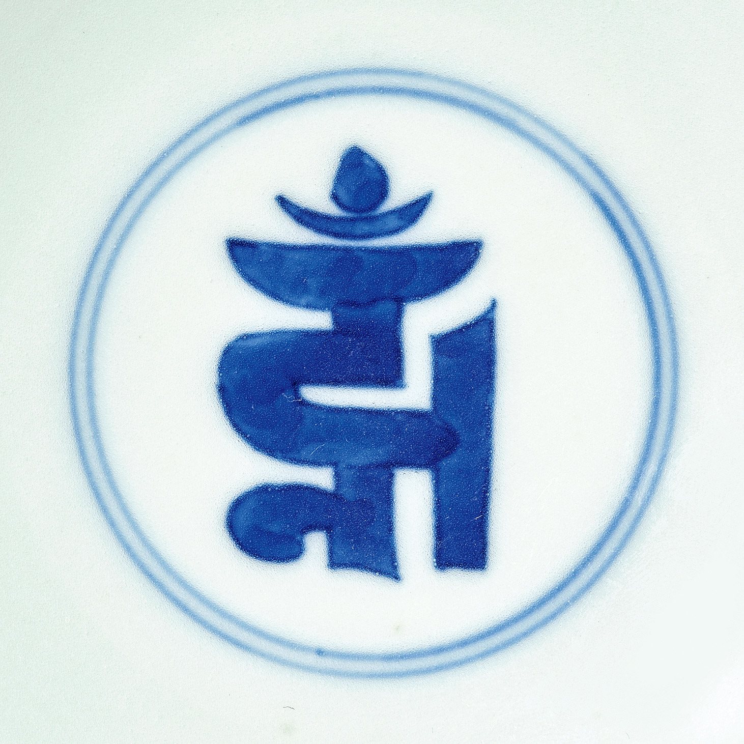 青花缠枝莲纹梵文高足碗