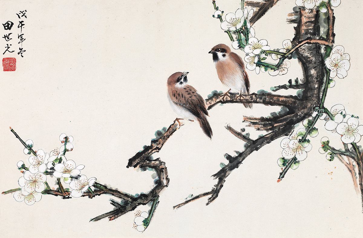 梅枝双雀