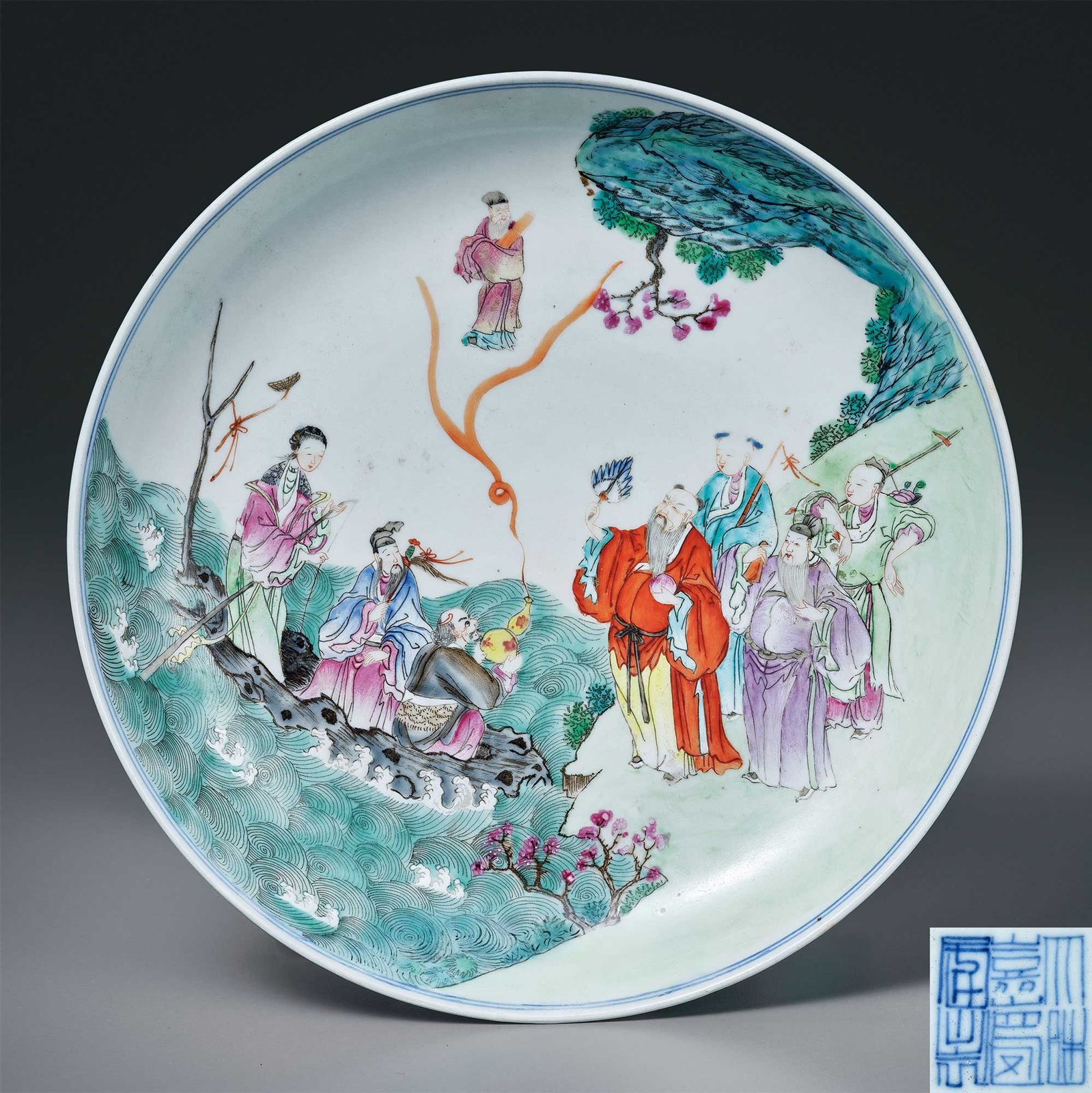 粉彩八仙祝寿图盘