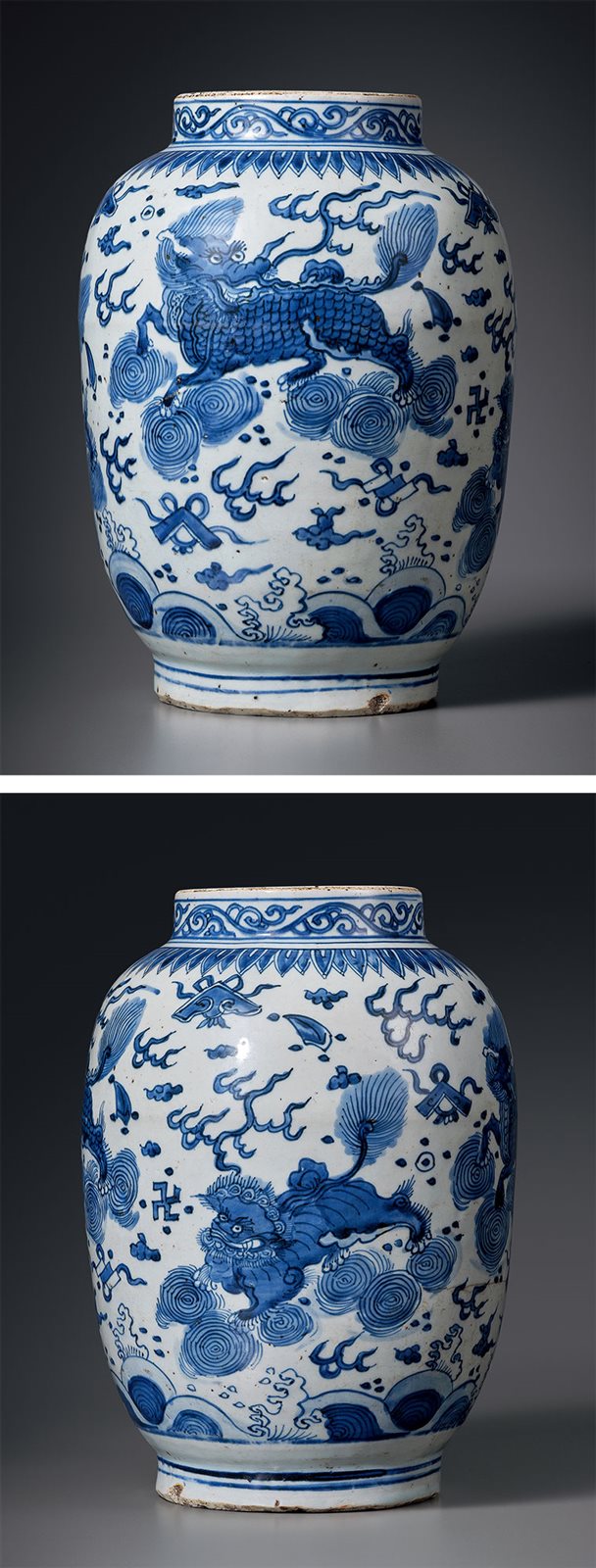 青花麒麟瑞狮纹灯笼尊