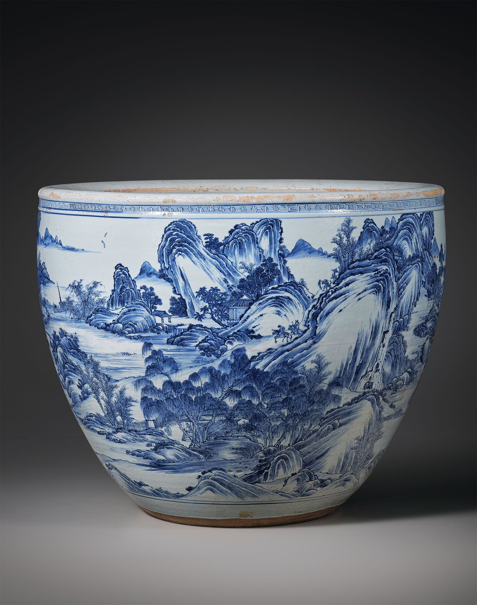 青花山水人物图大缸