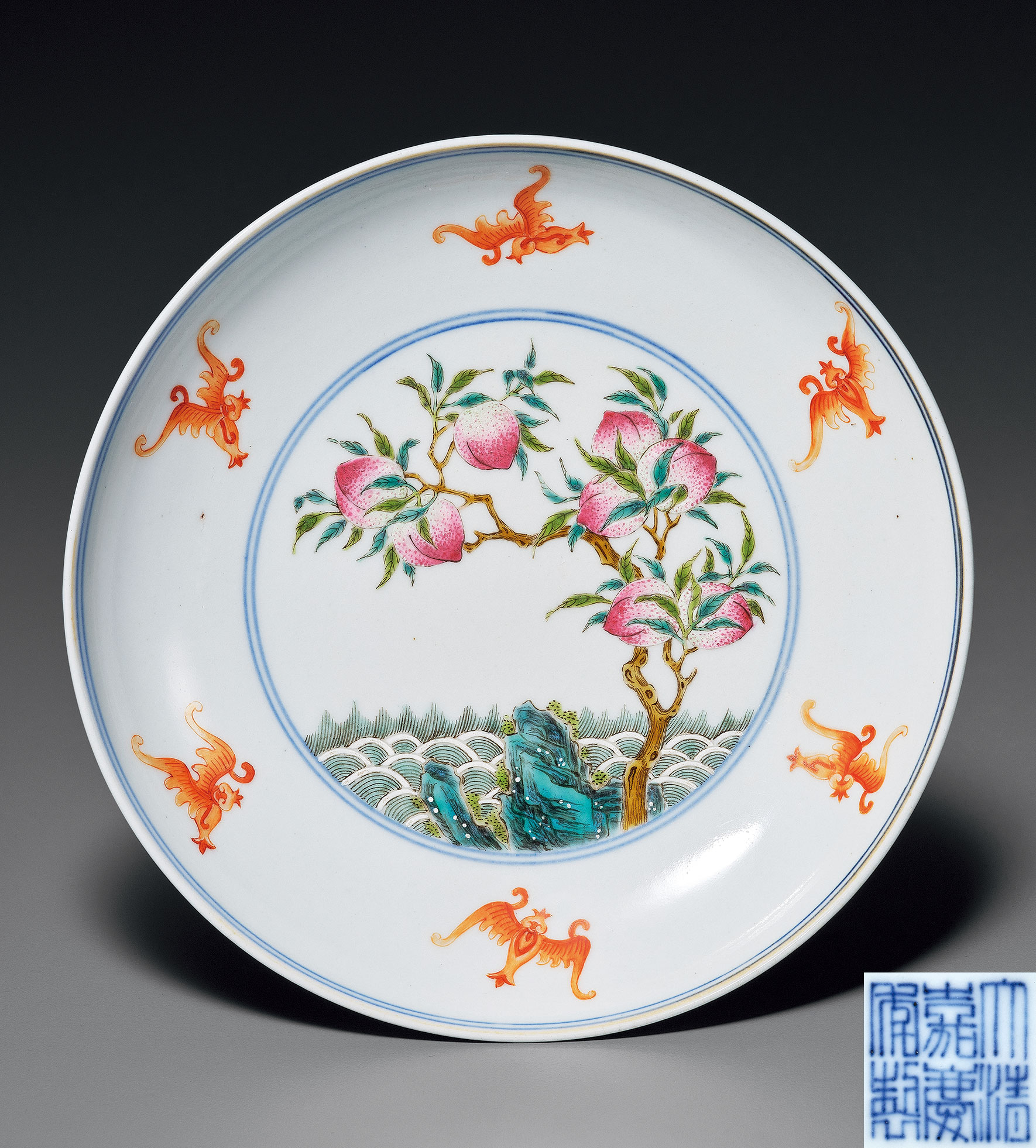 青花粉彩福寿纹盘