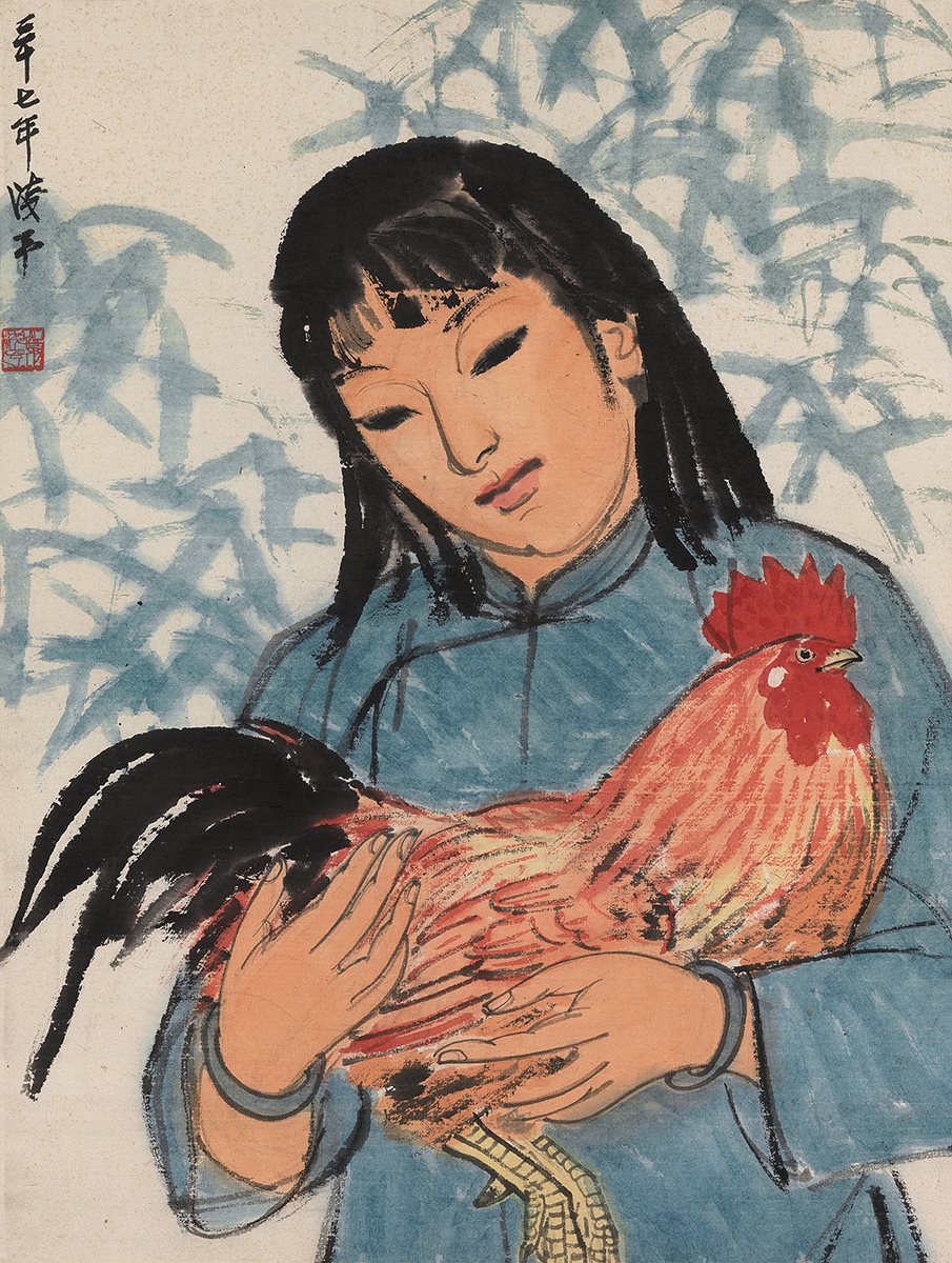 抱鸡图