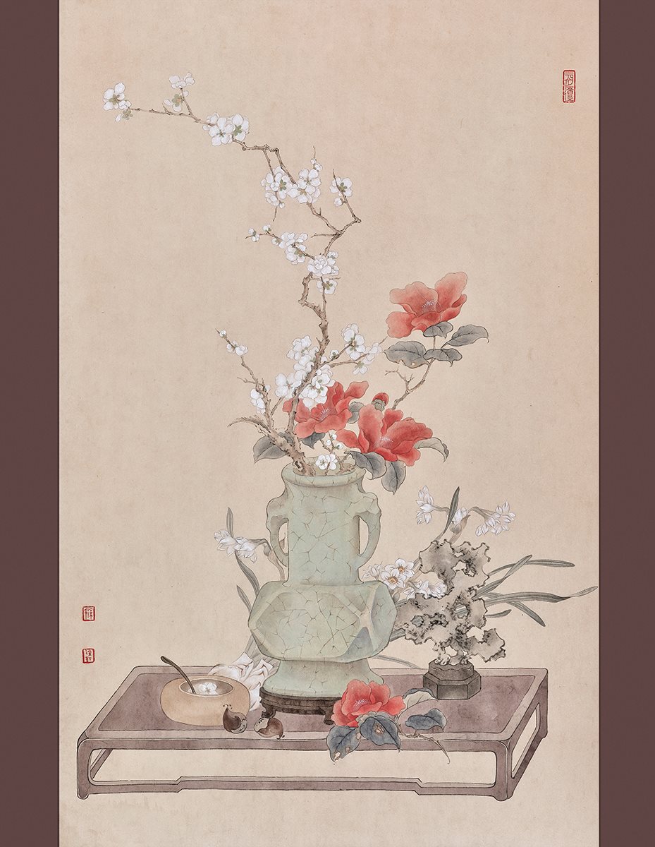 仿官釉双兽吞耳倭角尊
