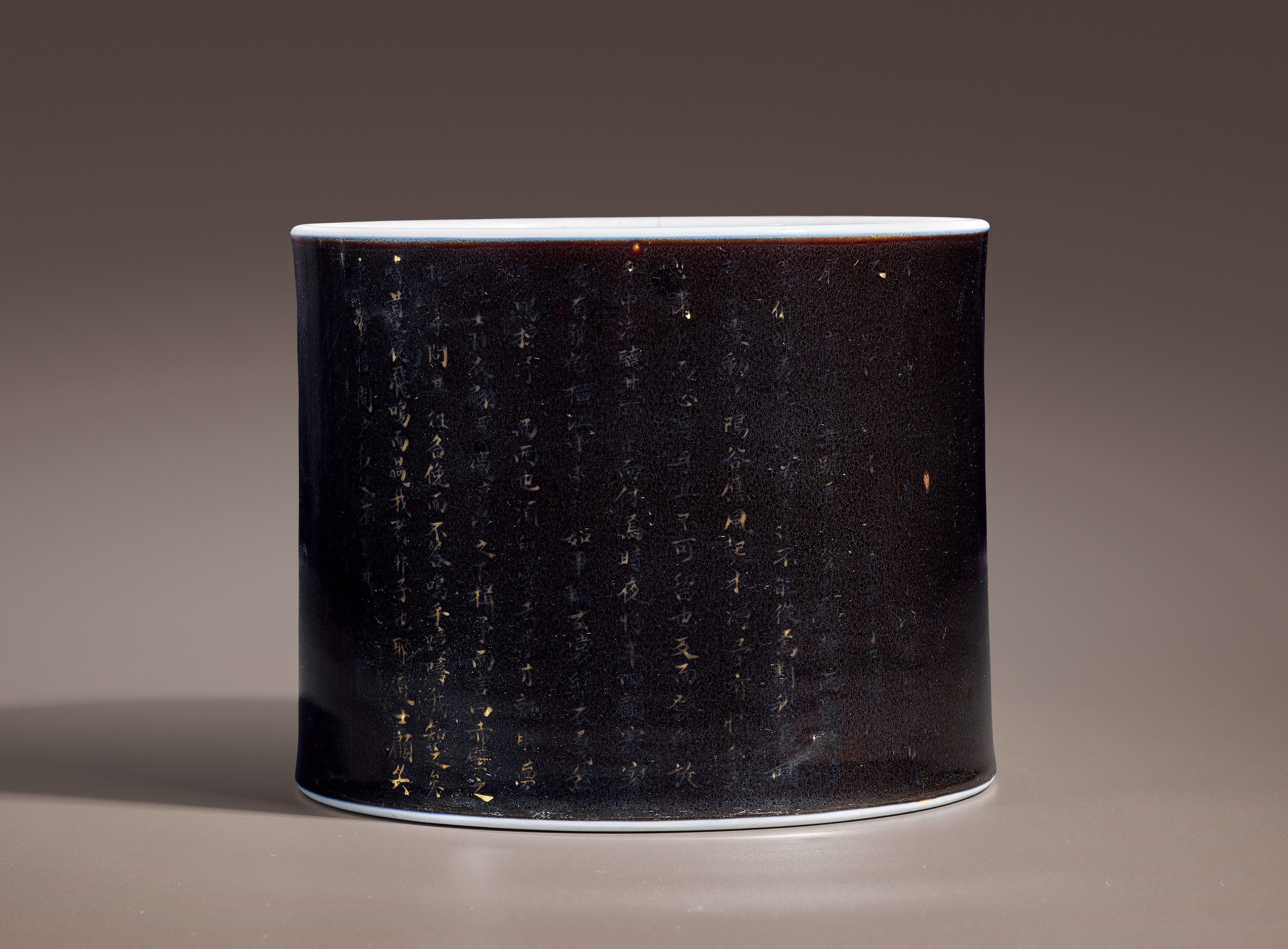 清康熙 乌金釉描金《后赤壁赋》诗文大笔筒