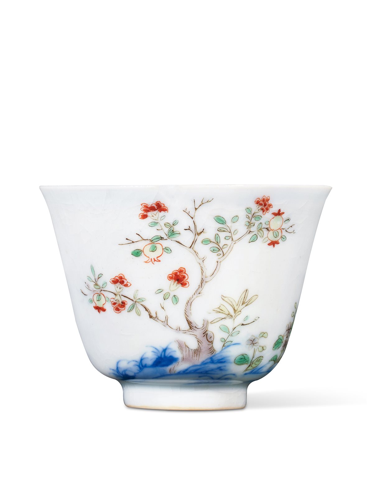 清康熙 青花五彩花神杯(石榴花)