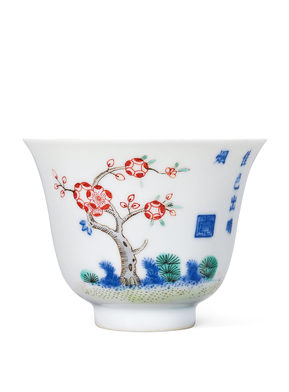 清同治 青花五彩花神杯(芙蓉花)