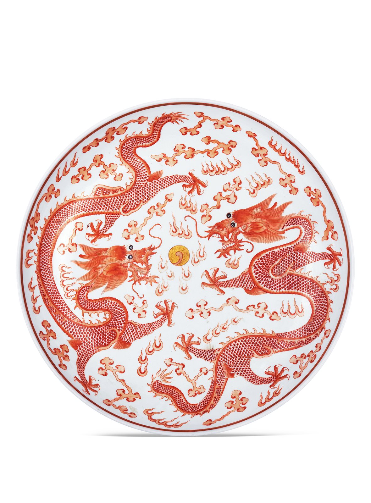 清光绪 矾红描金双龙戏珠纹大盘