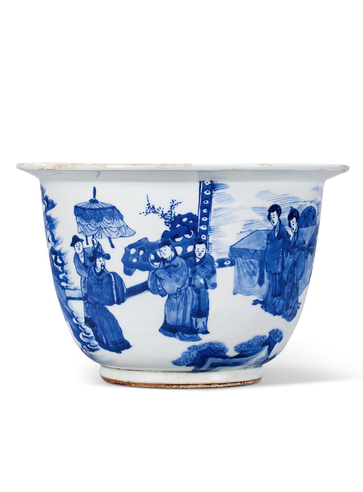 清康熙 青花《西厢记》之“团鸾花烛”人物故事图花盆