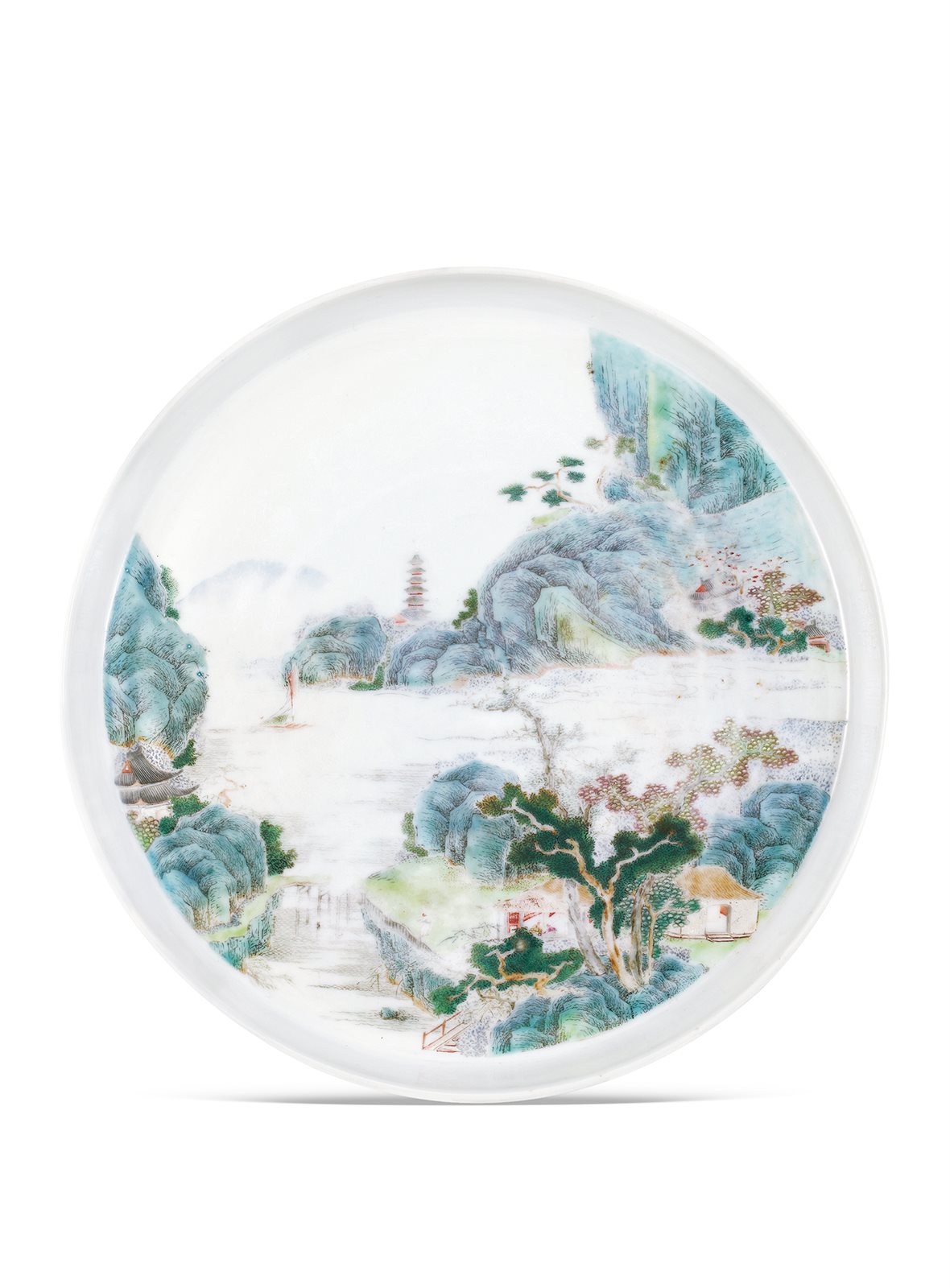 清乾隆 粉彩山水图镗锣洗