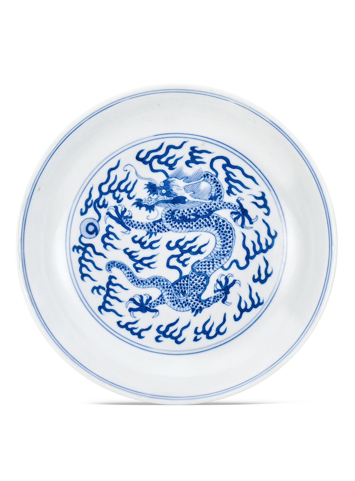 清道光 青花云龙赶珠纹盘